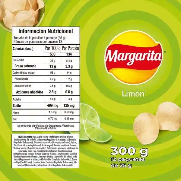 Margarita Snack Papas Limon 25 g