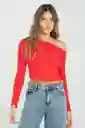 Top Asimétrico Manga Larga Color Rojo Medio Talla S Ragged
