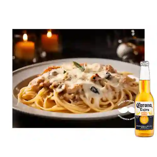 Combo Pasta de Pollo y Champiñones + Corona 330 ml