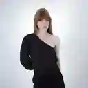 Blusa Asimétrica Elástico y Manga 3/6 Negro M Fuera de Serie