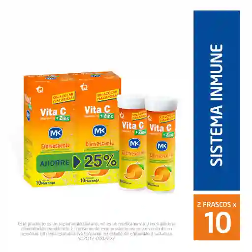 2 Vita C + Zinc MK Efervescente 1gr. Vitamina C Naranja