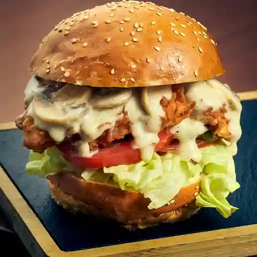 Hamburguesa pollo y champiñones