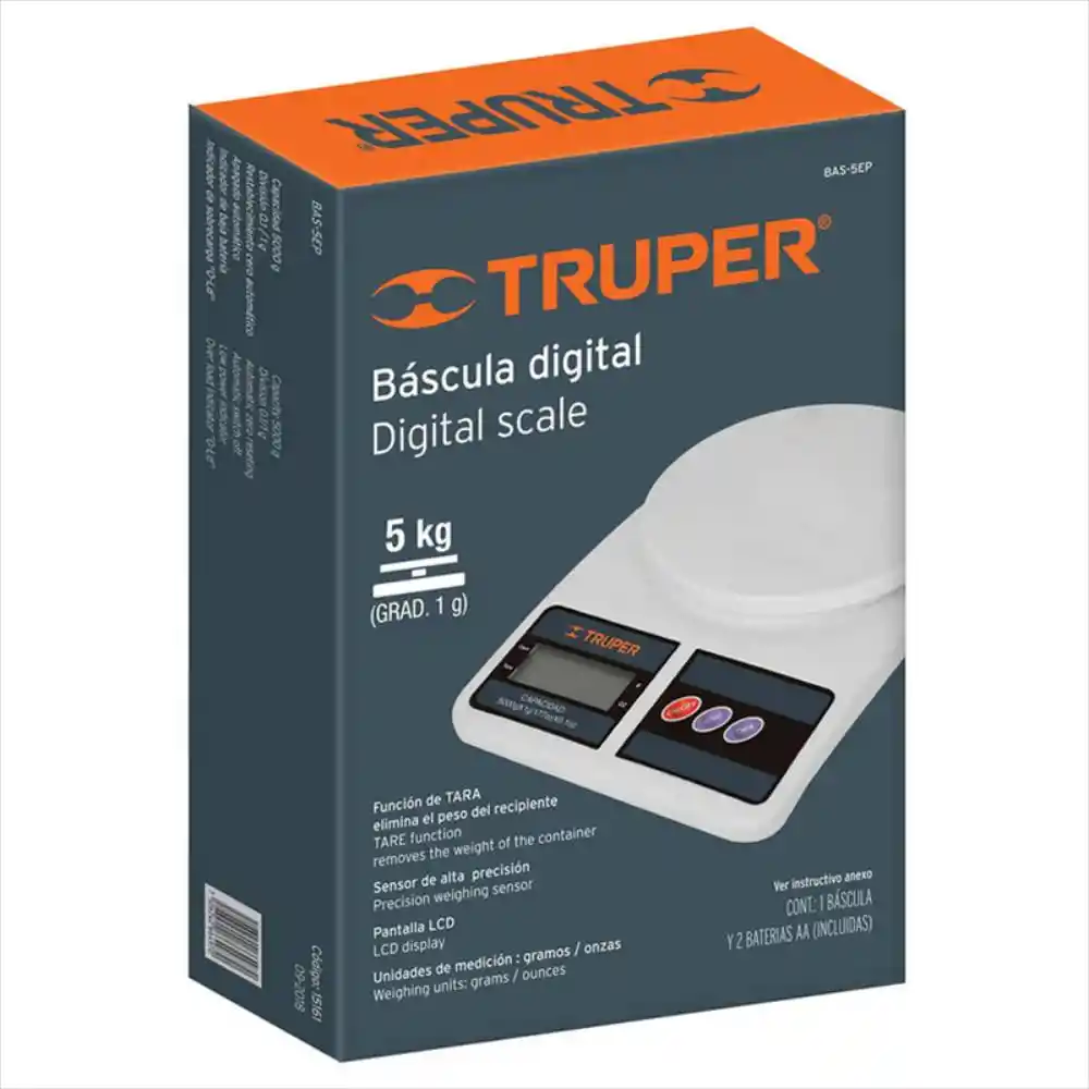 Truper Báscula Digital Gramera Base Plástica 5 Kg 15161
