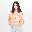 Blusa Cuello V Manga Larga Con Lazo Multicolor Talla M 694612