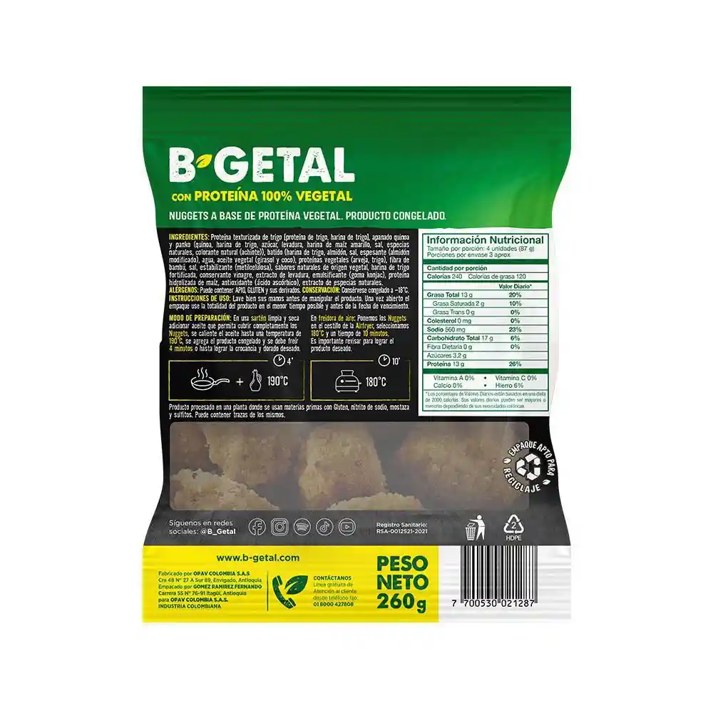 Bgetal Nuggets con Base de Proteína Vegetal