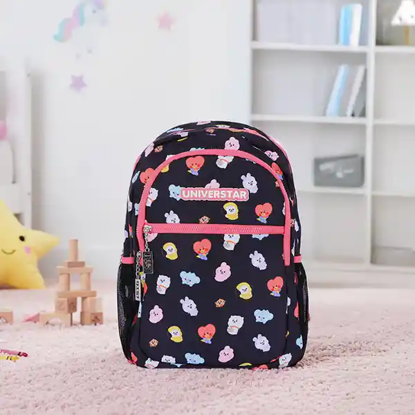 Maleta Estampada Serie Bt21 Baby Rosa Negro Miniso