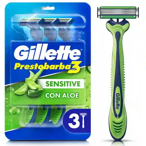 GILLETTE Prestobarba 3 Sensitive Cuchilla de Afeitar con Aloe Máquina de Afeitar Hombre Desechable Afeitada con Menos Irritación Afeitadora para Piel Sensible 3 Uds