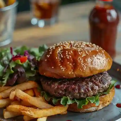 Burguer clasica, con queso y papas