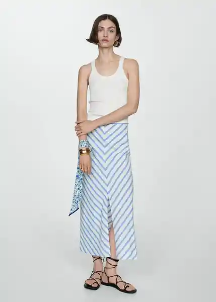 Falda Marina Blanco Talla 38 Mujer Mango