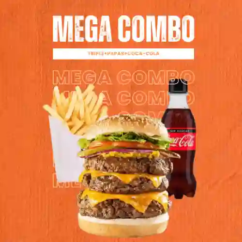 Hamburguesa Triple + Papas + Coca-cola
