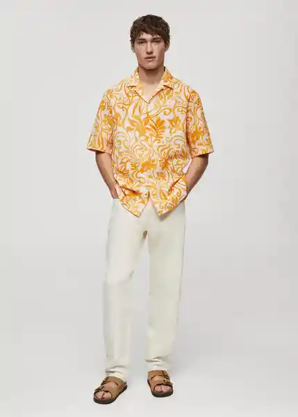 Camisa Benisa Amarillo Talla L Hombre Mango