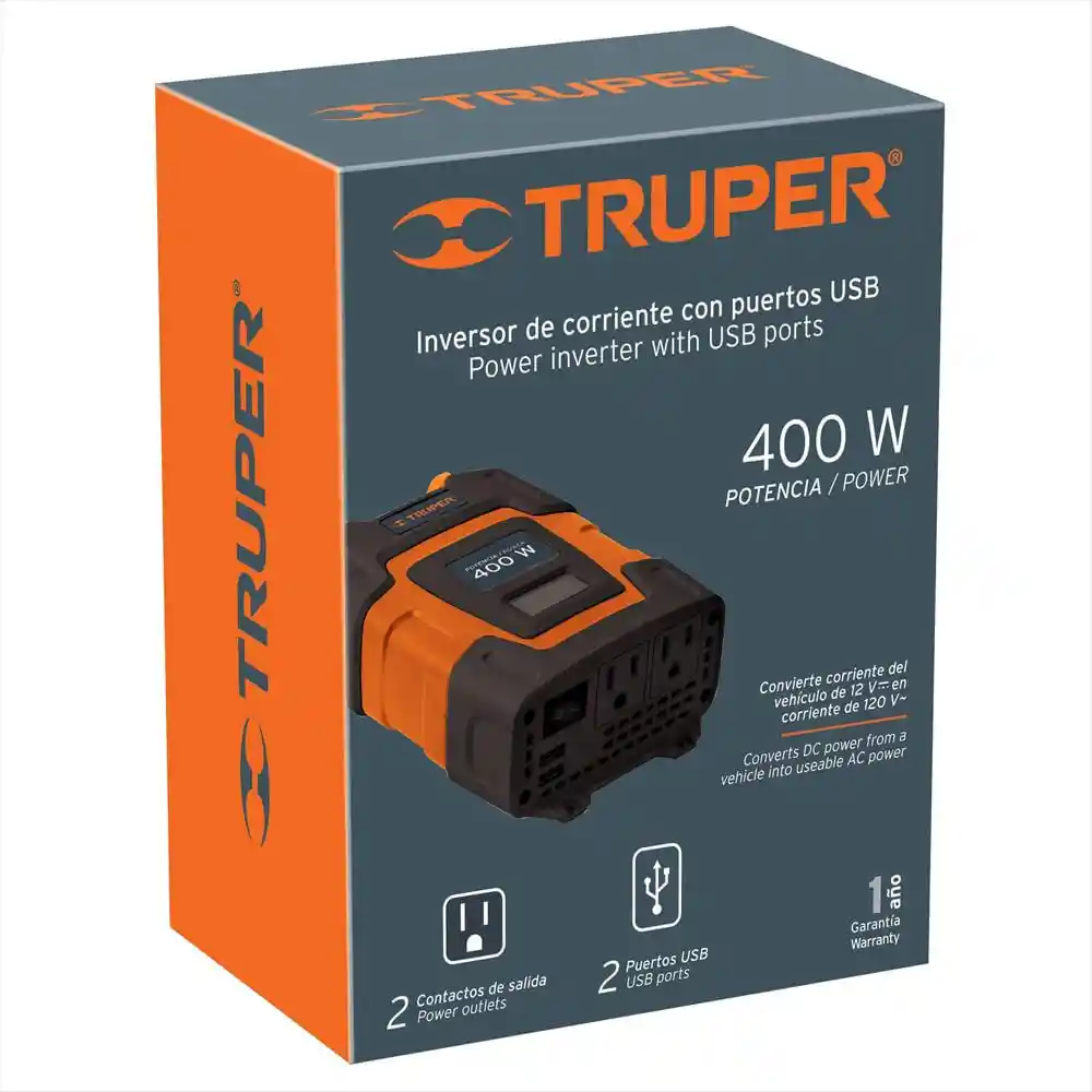 Truper Inversor de Corriente 12V a 110V de 400W