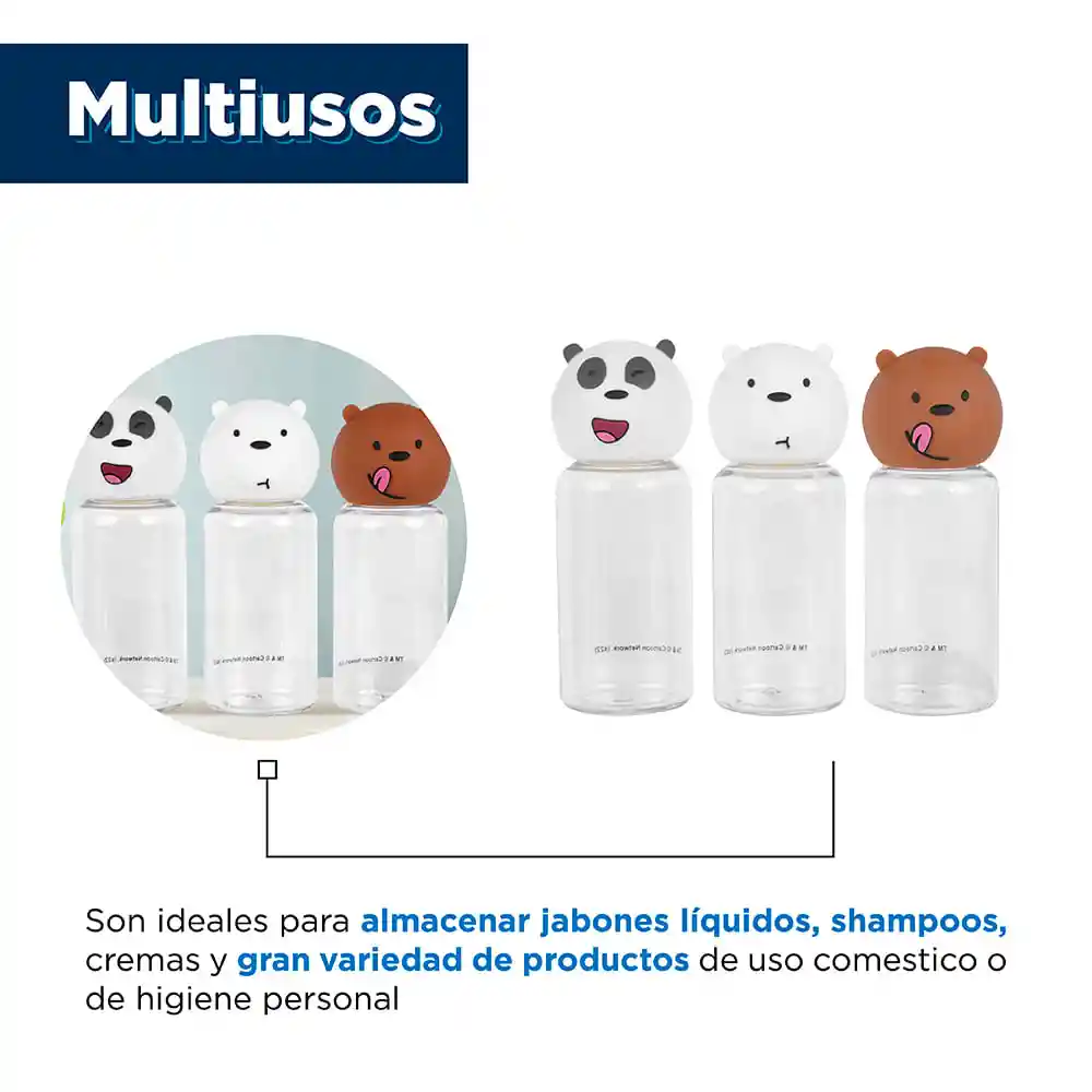 Set Botellas Viaje Silicona we Bare Bears Collection 5.0 Miniso