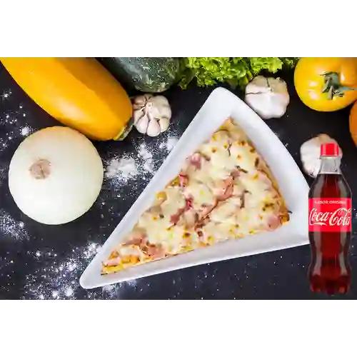 Porción pizza hawai +cocacola orig 600ml