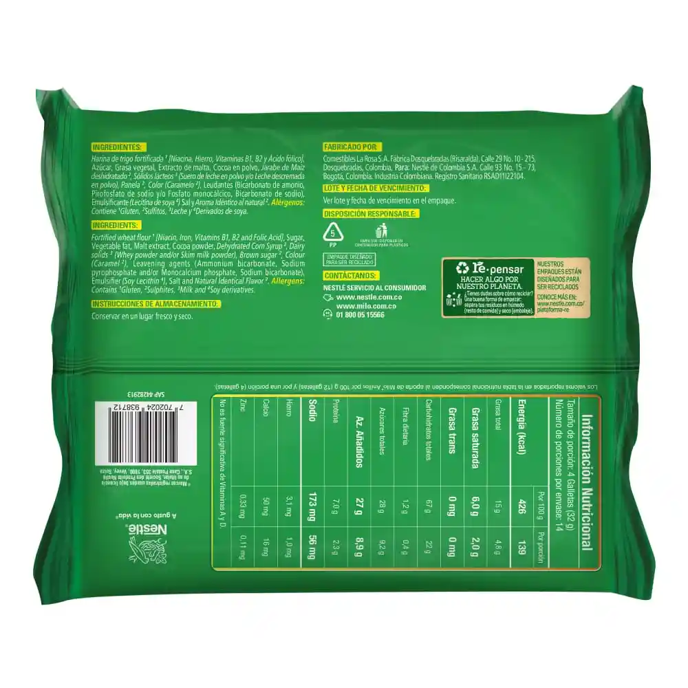 Galletas MILO Anillos rellenas con crema paga 12 lleva 14 Unds x 455g