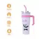 Vaso de Acero Pared Simple Con Asa Panda Wbb Rosa 1.6 L Miniso