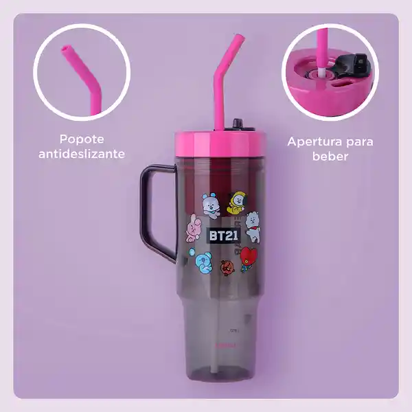 Vaso de Con Pitillo Serie Bt21 Rosa Miniso