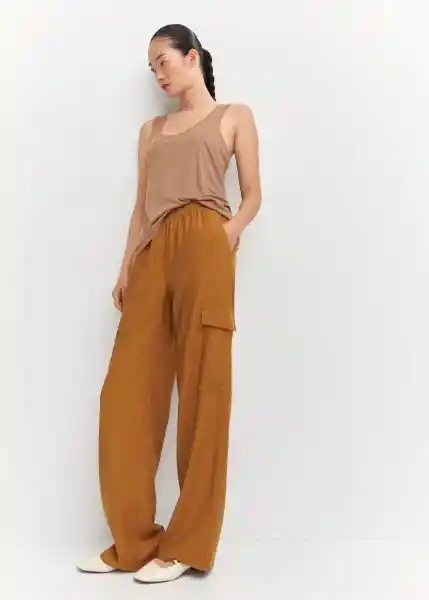 Pantalón Nilo Ocre Talla L Mujer Mango