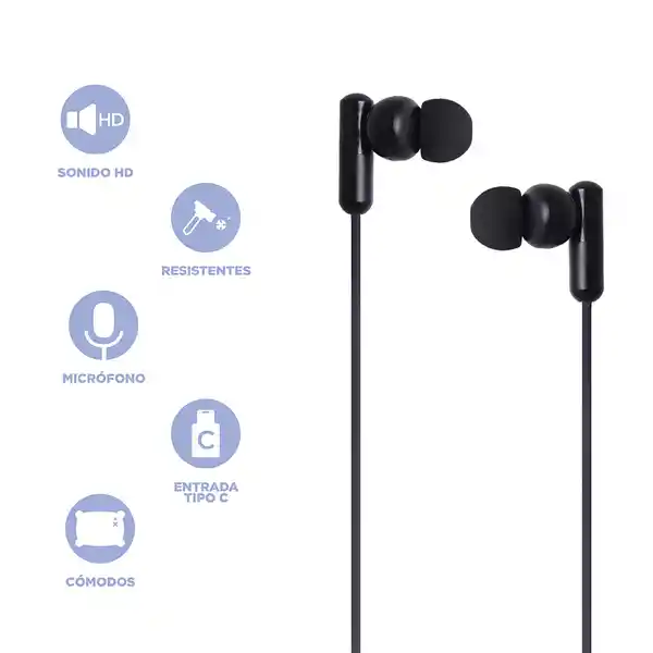 Audífonos Tipo C Serie Life is For Fun Negro Mod Pa242C Miniso