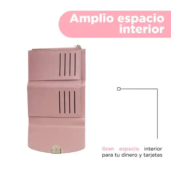 Cartera Para Mujer Con Hebilla Dorada Rosa Serie Miniso
