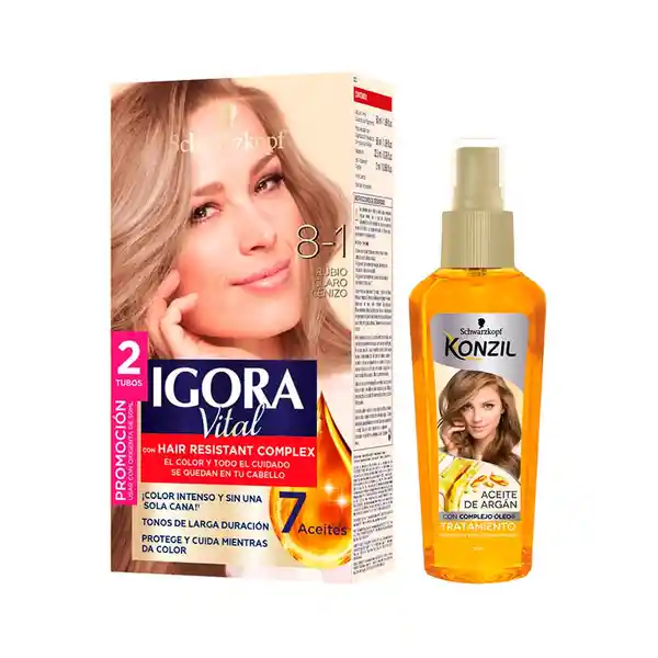 Igora Tinte Vital Permanente Tono 8.1 + Aceite Konzil