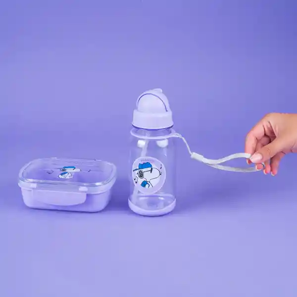 Contenedor Con División y Botella Snoopy Life Morado Miniso