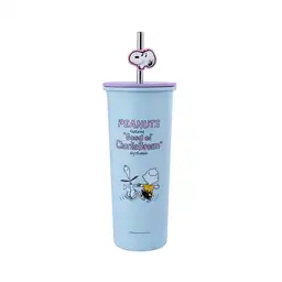 Vaso de Acero Inoxidable Con Pitillo Snoopy Azul 800 mL Miniso