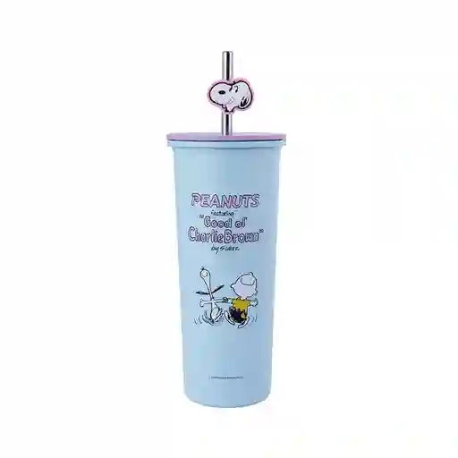 Vaso de Acero Inoxidable Con Pitillo Snoopy Azul 800 mL Miniso