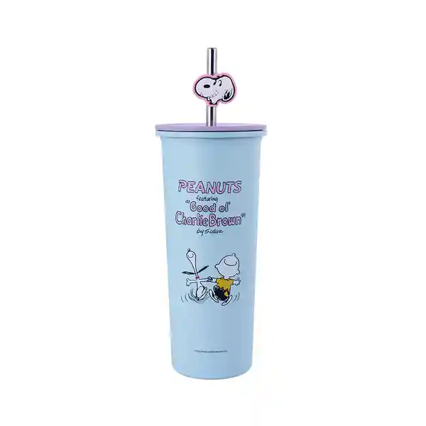 Vaso de Acero Inoxidable Con Pitillo Snoopy Azul 800 mL Miniso