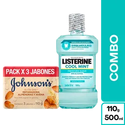 Combo Johnsons Jabon Avena 3 Und + Listerine Coolmint Zero