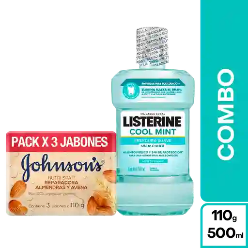 Combo Johnsons Jabon Avena 3 Und + Listerine Coolmint Zero