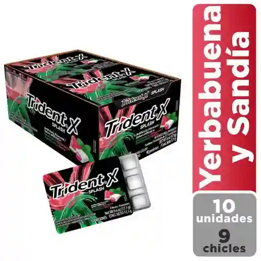 Chicle Splash Trident Yerbabuena Sandía Sin Azúcar X10paq (171 Gr)