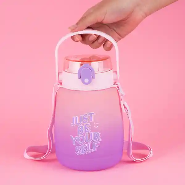Vaso Plástico Con Correa Hombro Degradado Rosa 1300 mL Miniso