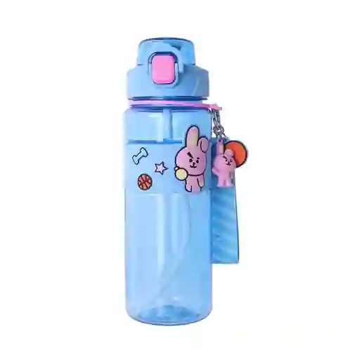 Vaso Plástico Con Correa y Funda Serie Cooky Azul Bt21 Miniso