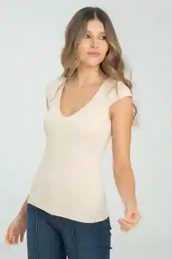 Camiseta Basica Escote V Color Beige Claro Talla M Ragged