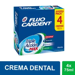 Fluocardent Crema Dental Triple Acción Max 75 mL x 4 Und