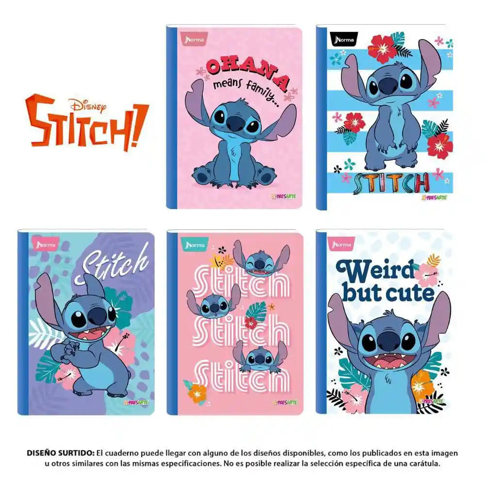 Stitch Cuaderno Mediano Cuadriculado 50 Hojas Cosido