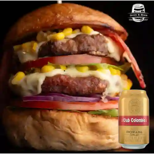 Combo Hamburguesa Doble + Club col. Dorada Lta 330ml