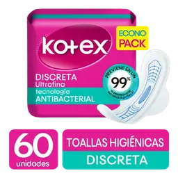 Kotex Toalla Femenina Discreta Antibacterial 60 Und