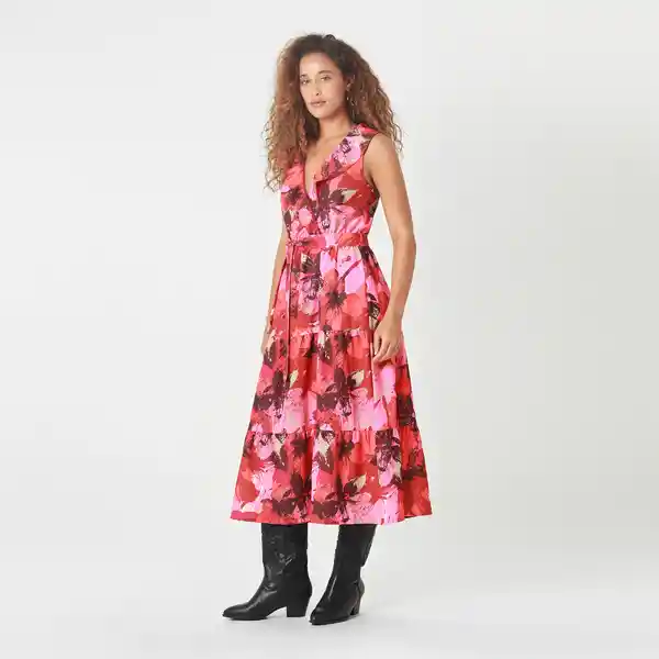 Vestido Cuello V Manga Sisa Multicolor Talla S 720526