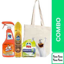 Combo Totebag Pato Discos + Pledge Lustrador+ Mr Músculo Naranja