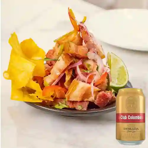 Combo Ceviche de Chicharrón + Club Cola Dorada Lata 330ml