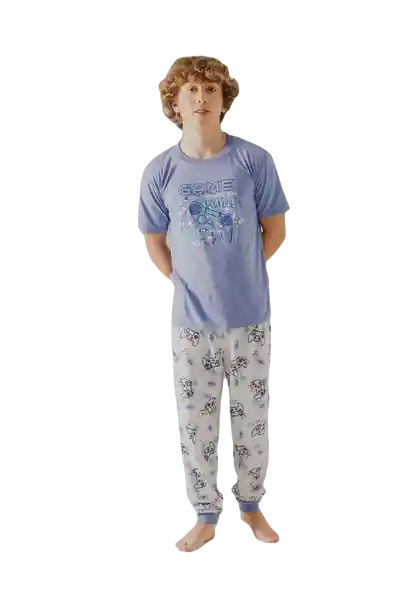 Pijama Camiseta Manga Corta y Pantalón Largo Azul Talla 12