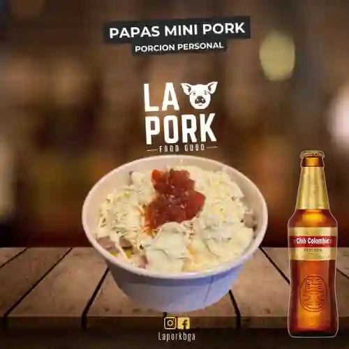 Combo Papas Mini Pork 1 persona + Club Colombiana Dorada 330ml