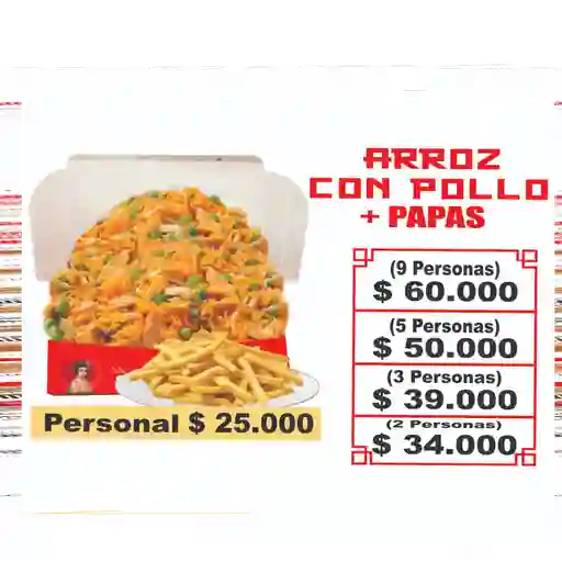 Arroz Chino Con Pollo + Papas