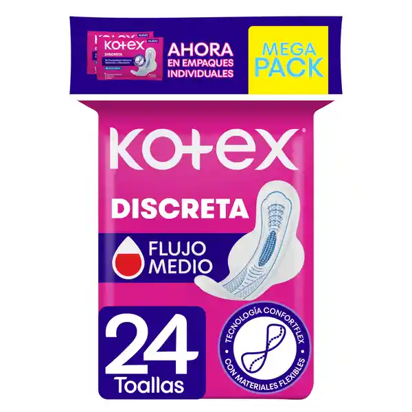 Toalla Higiénicas Femeninas Kotex Discreta Mega Pack 24 Und