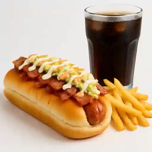 Perro Súper Ranchero + Tocineta + Papas + Gaseosa