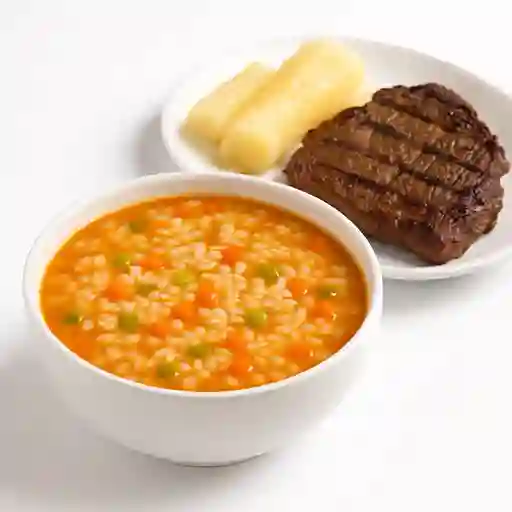 Sopa de Arroz con Carne Asada.
