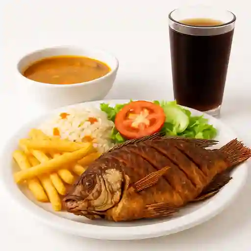Mojarra Frita con Sopa y Bebida