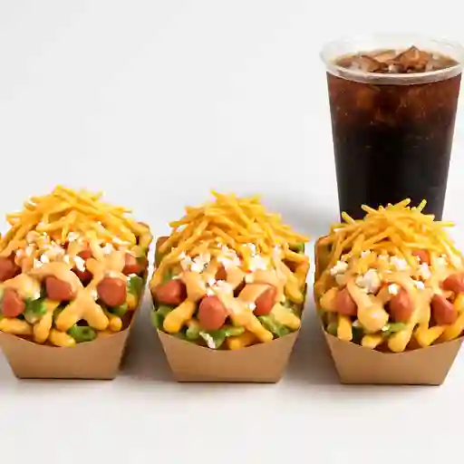 3 Salchipapas Sencillas + Bebida Gratis
